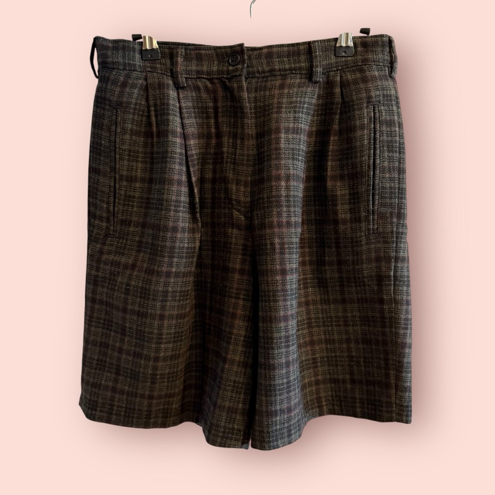 Vintage Woolrich Plaid Wool Shorts High Waist Tailored Dark Academia